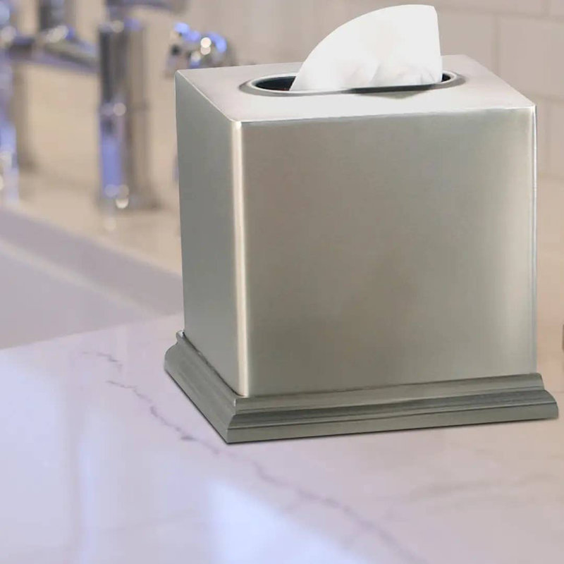 Boîte à mouchoirs Oneita | Porte-papier hygiénique carré en acier inoxydable | Finition étain brossé