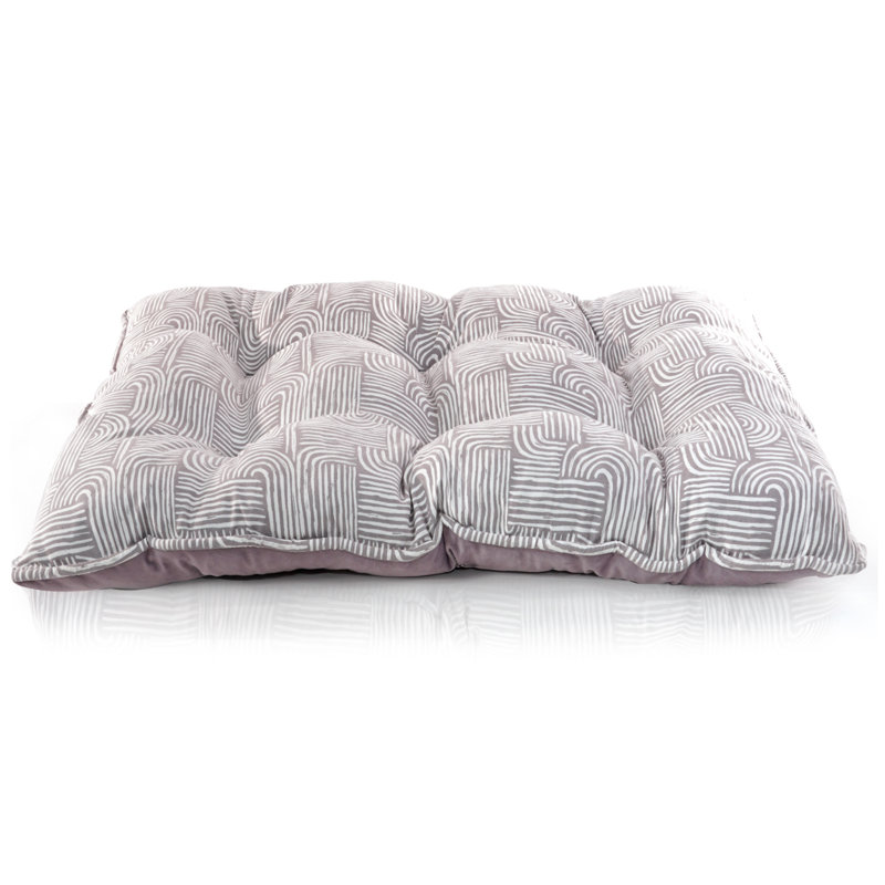 Gray Printed Microsuede Tufted Pet Mat with Plush Bottom
