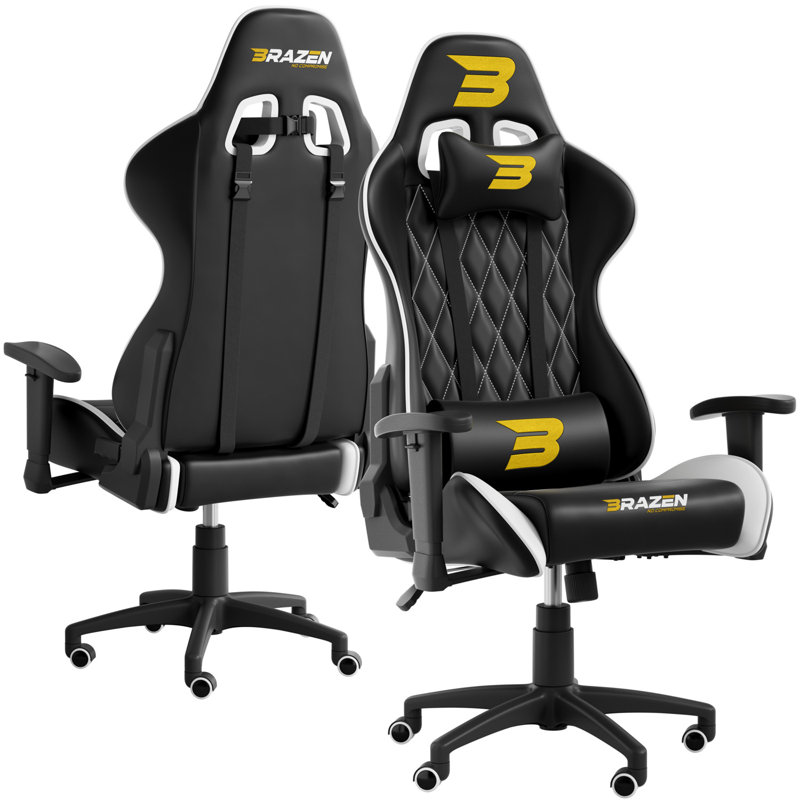 BraZen Phantom Elite Ergonomic Gaming Chair, Black/White