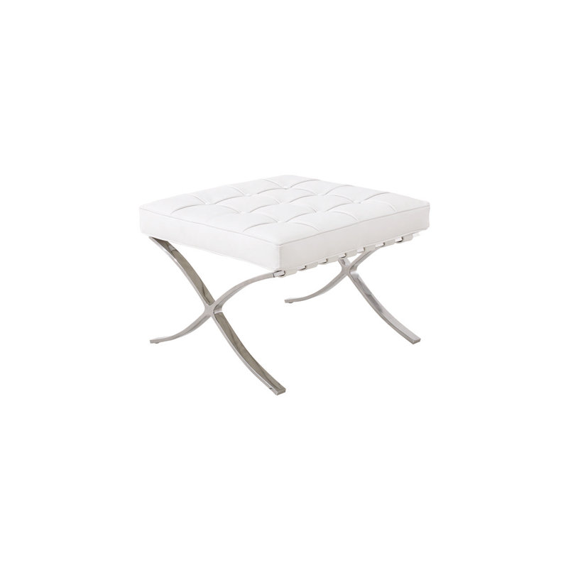 Repose-pieds capitonné Bencomo, Simili cuir blanc