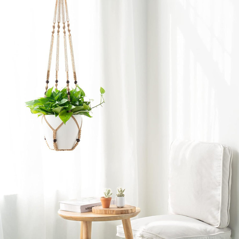 43 Inch Macrame Plant Hanger Large For Up To 12 Inch Pot Extra Long Hanging Plant Holder No Tassels Hanging Planter Basket With Wood Beads For Indoor Outdoor Home Decor, Brown