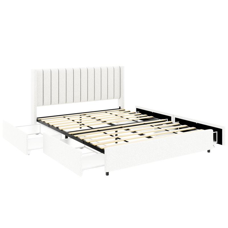 Lit luxueux avec 4 tiroirs et structure en métal rembourré avec 4 rangements
