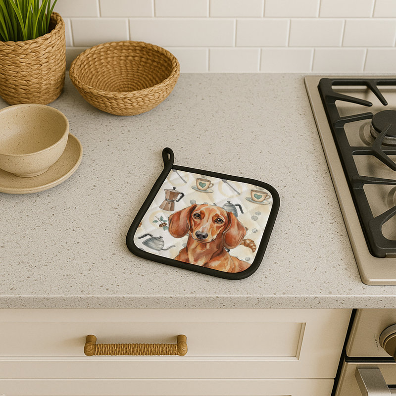Paire de porte-casseroles rouge et brun teckel