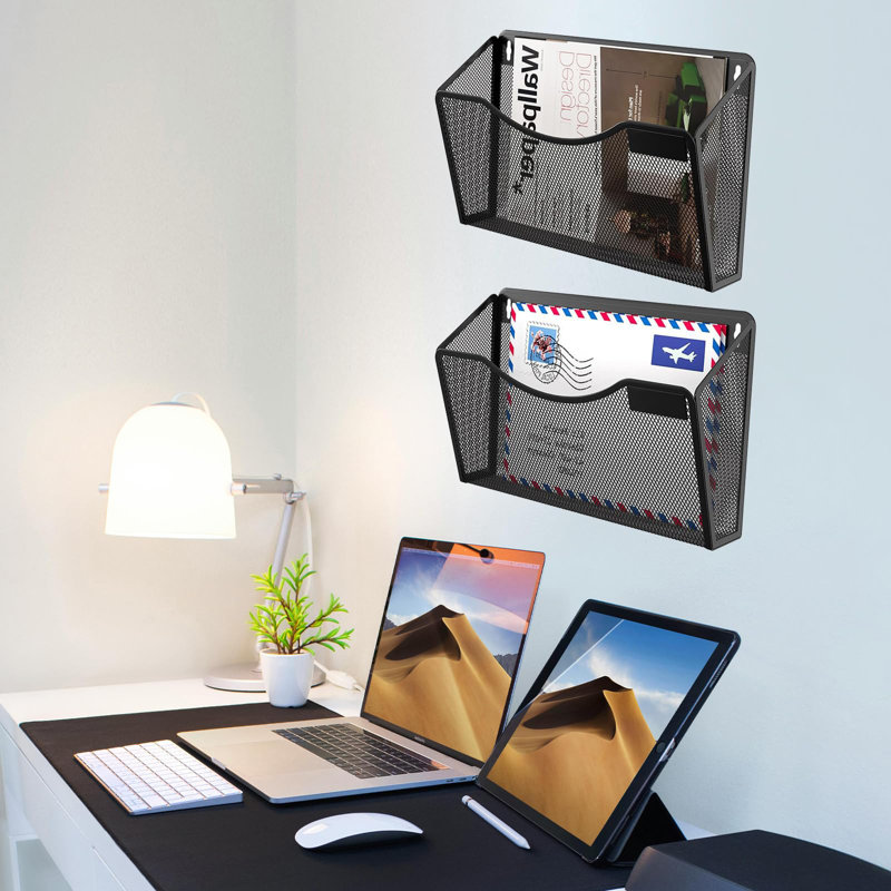 3-Pack Wall File Organizer – Mesh Metal Vertical Hanging File Holder for Office/Home