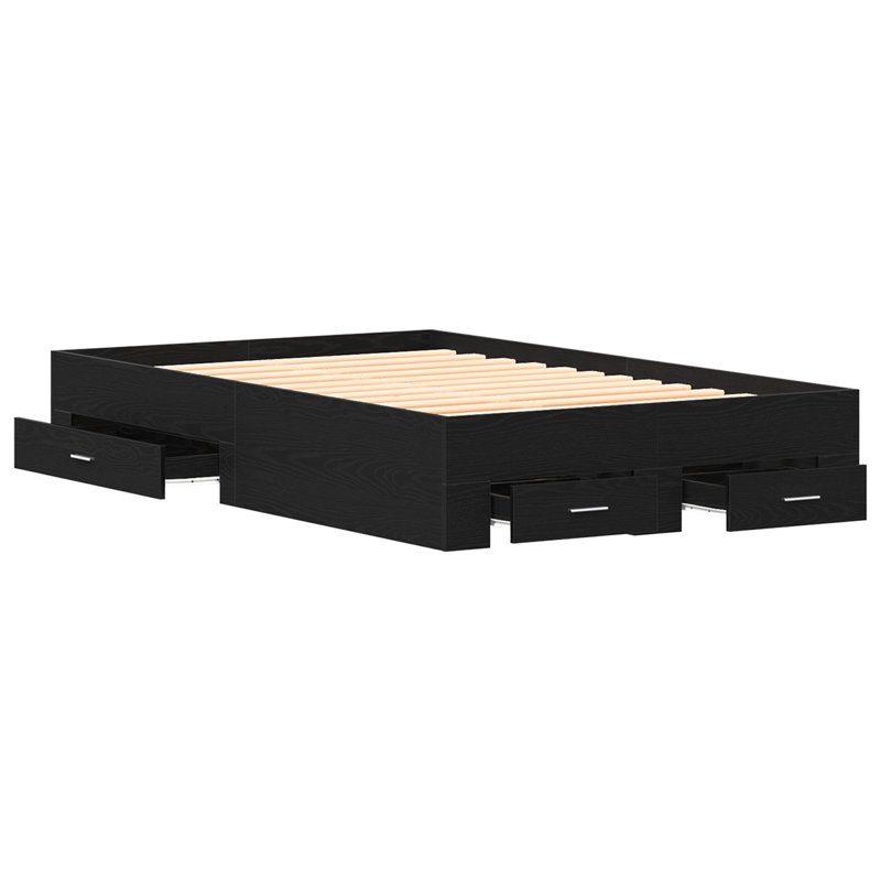 Bed Frame With Drawers Engineered Wood, 100 x 200cm, Black Oak