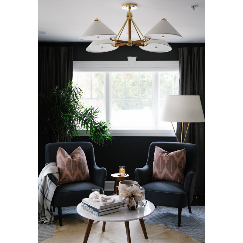 Aged Brass Sputnik Chandelier with Belgian Linen Shades