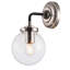 Applique murale 1 lumière nickel brillant et à bras noir avec abat-jour en verre transparent