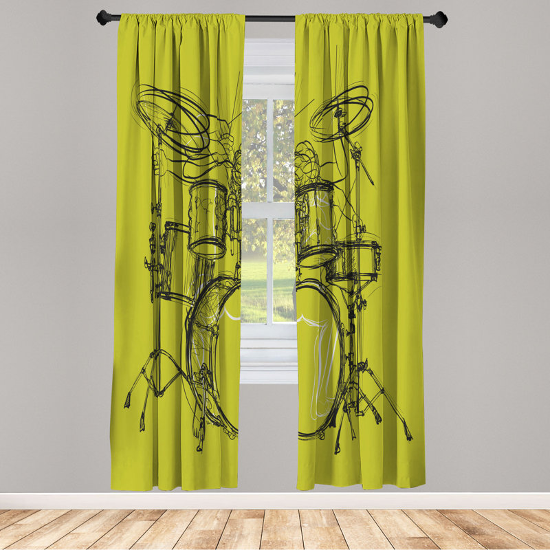 Microfiber Floral Semi-Sheer Rod Pocket Curtain Panels, 28" W x 95" L, Yellow/Black