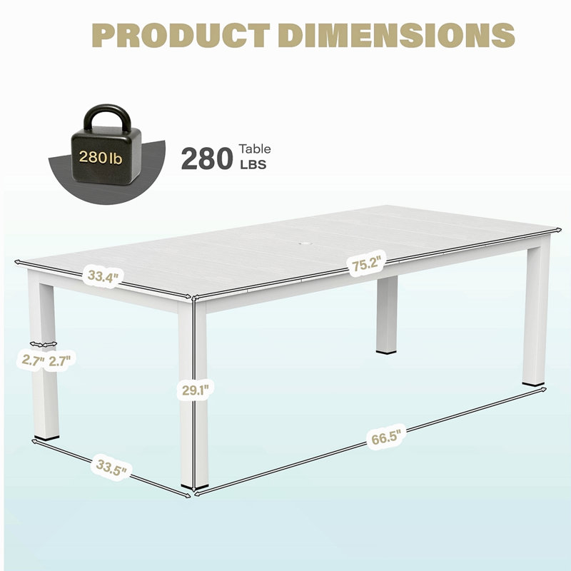 Une seule table de salle à manger extérieure qui peut être utilisée dans plusieurs cas de figure, Blanc