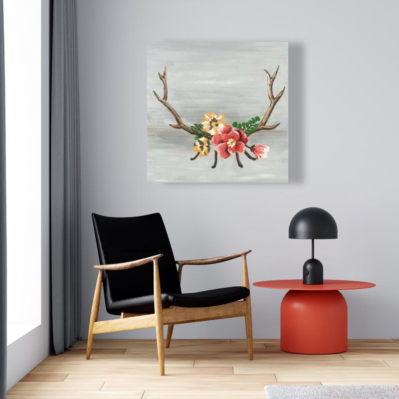 Toile de chambre bohémienne brune | Décor de cornes de cerf avec fleurs