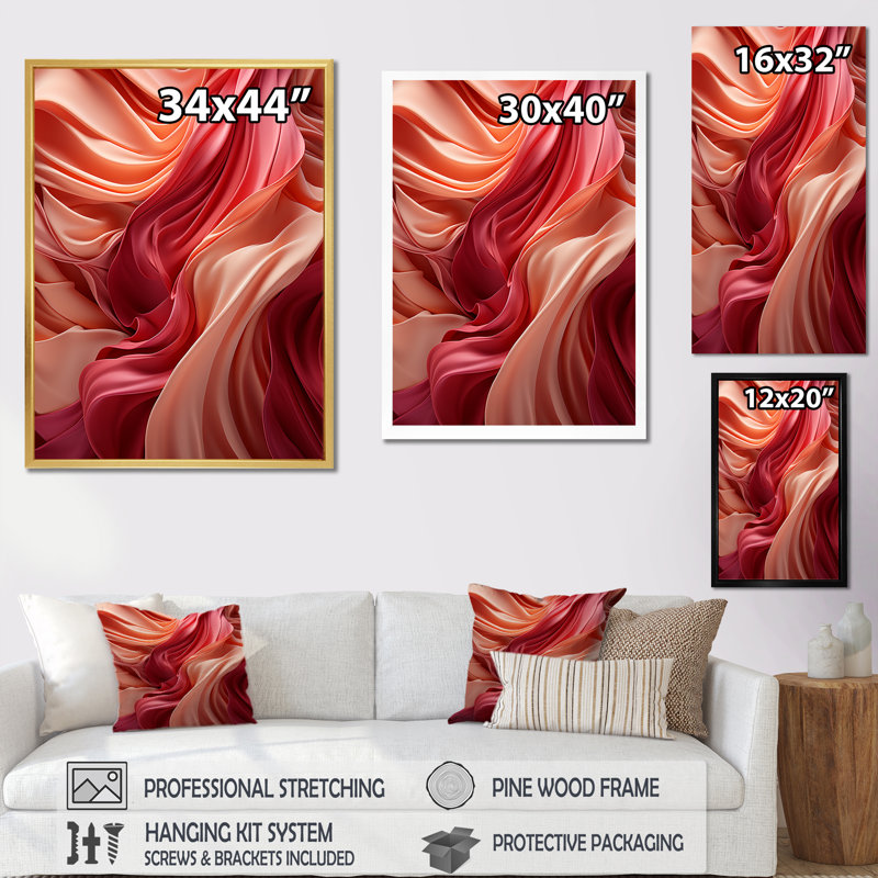 Corail - Merveille colorée corail - Décoration murale abstraite, H 40 po x l 30 po x P 1,5 po, Cadre photo argenté