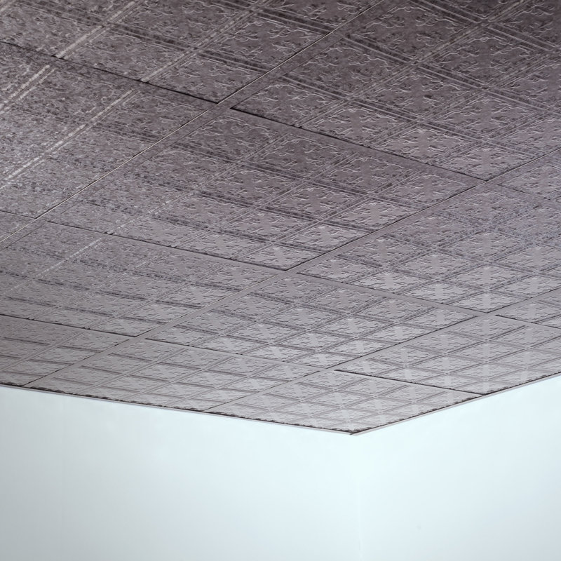 Traditional 24'' L x 24'' W Textured Vinyl Drop-In Ceiling Tile, Galvanized Steel
