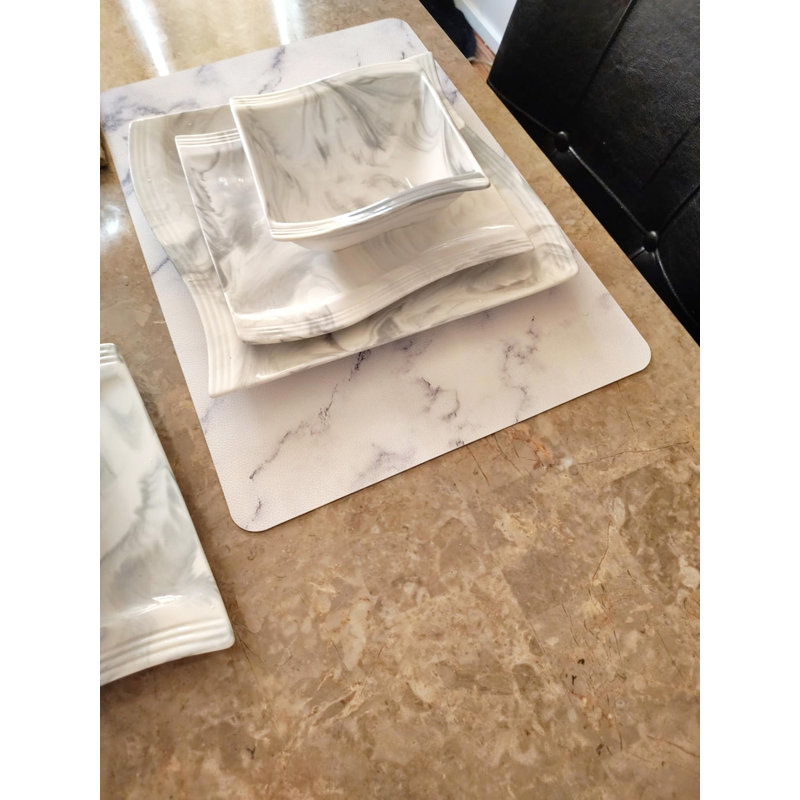 Marble Faux Leather Placemats, Waterproof Heat Resistant Table Mats