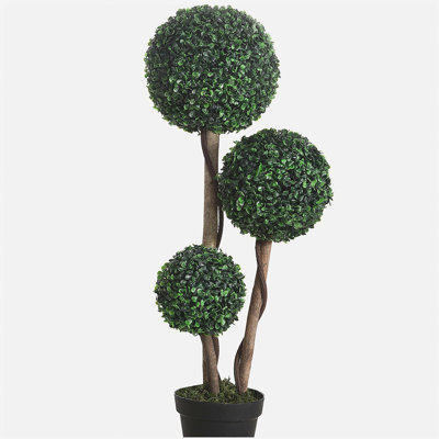 Artificial Plant for Home Decor Indoor & Outdoor Fake Plants Artificial Tree in Pot, 3 Ball Boxwood Topiary Tree for Home Office, Living Room Decor, D