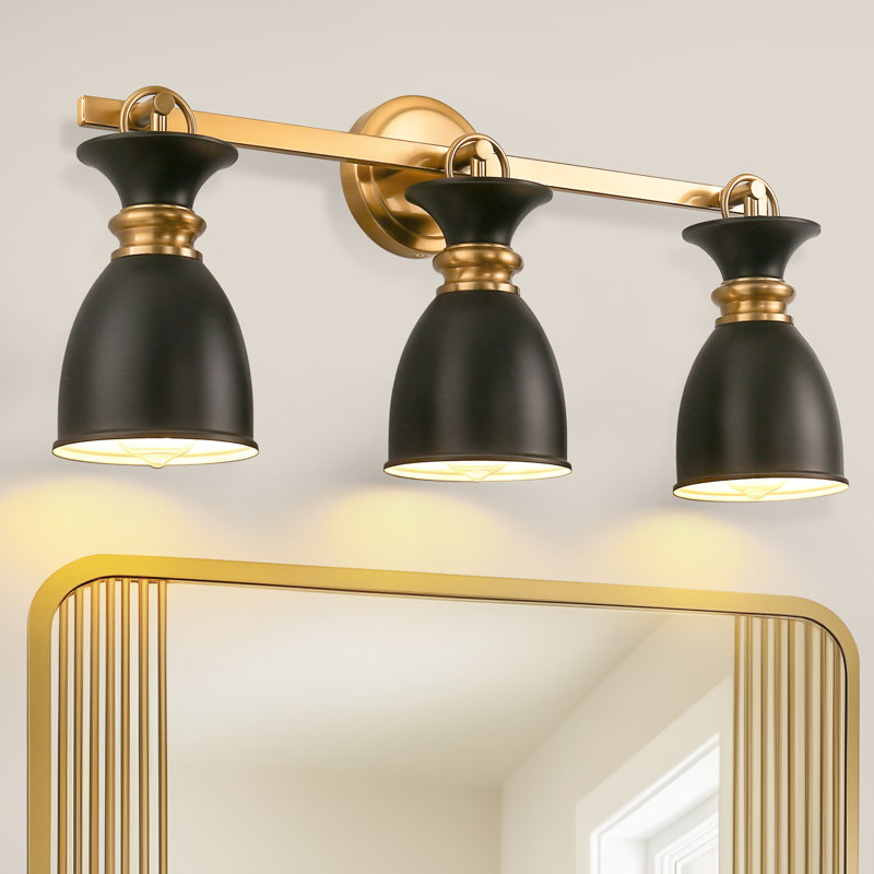 Luminaire de salle de bain 3 lumières noir et or - Applique murale élégante pour l'éclairage de la salle de bain, du meuble-lavabo et du couloir