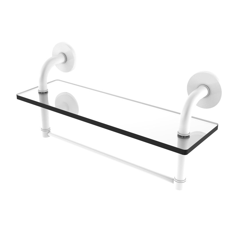 Tioga Bracket Shelf with Towel Bar, Matte White, 8" H x 16" W x 5" D