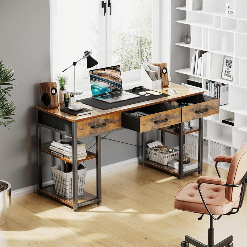 Divo Metal Base Computer Desk, Brown/Black