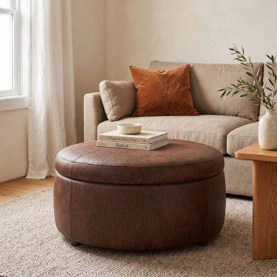 Murano Genuine Leather Storage Ottoman