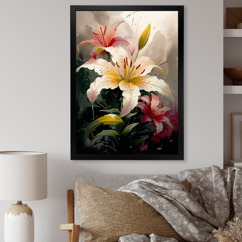 «Cream Artful Lilies I», reproduction sur toile, Cadre photo noir, H 40 po x l 30 po x P 1,5 po