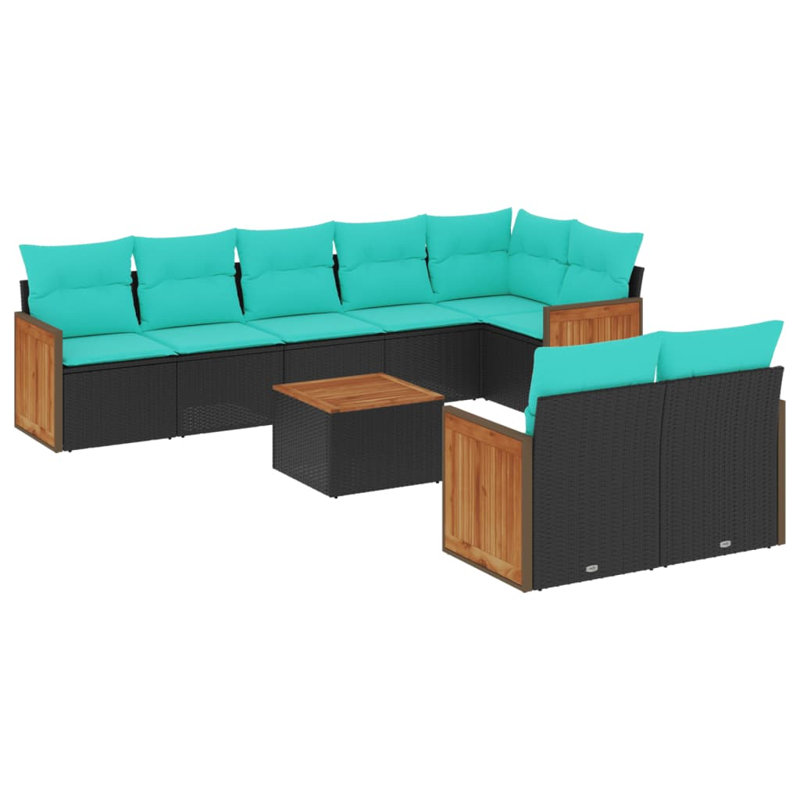  Ensemble de canapé de patio 9 pièces avec coussins en rotin de polyester noir