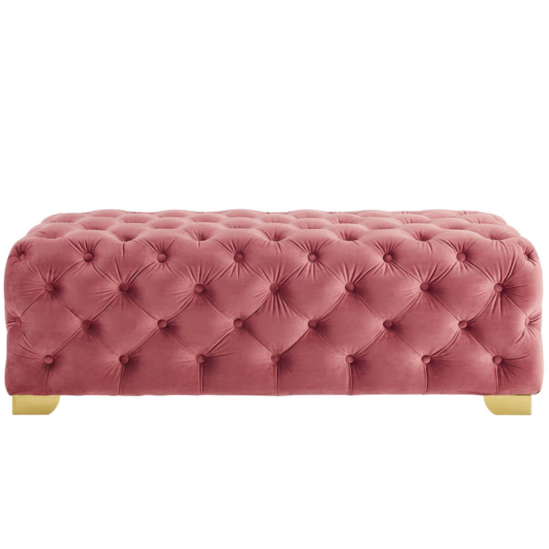 Banc en velours capitonné Silver, Vieux rose