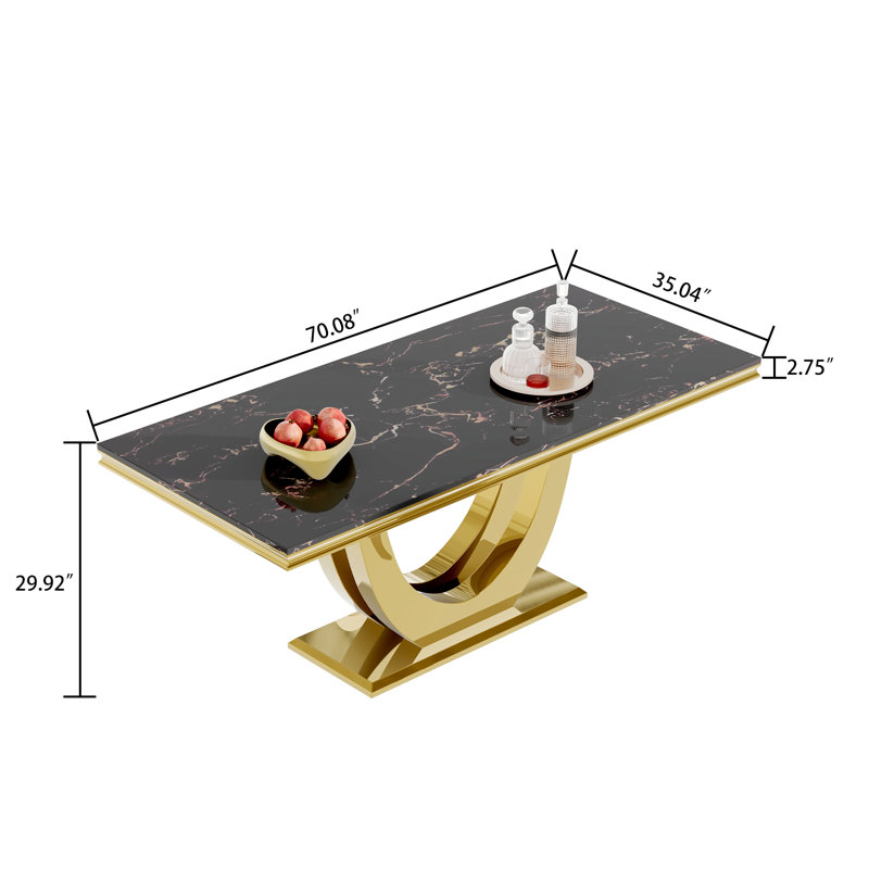 7 - Piece Dining Set, Black/White/Gold