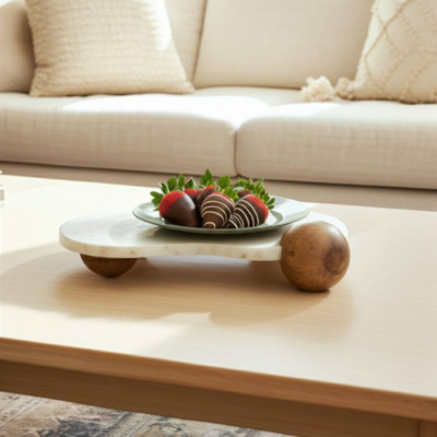 Sculptural Decorative Tray For Ottoman Or Coffee Table Tray Styling - Ideal Accent Tray For Stylish And Functional Home Decor - 17.5", Tan