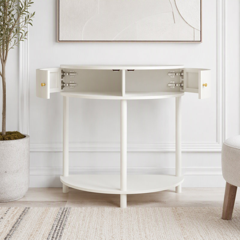 Console Table de bout demi-lune avec 2 tiroirs de rangement et tablette inférieure pour le salon, la chambre à coucher, le bureau et le couloir