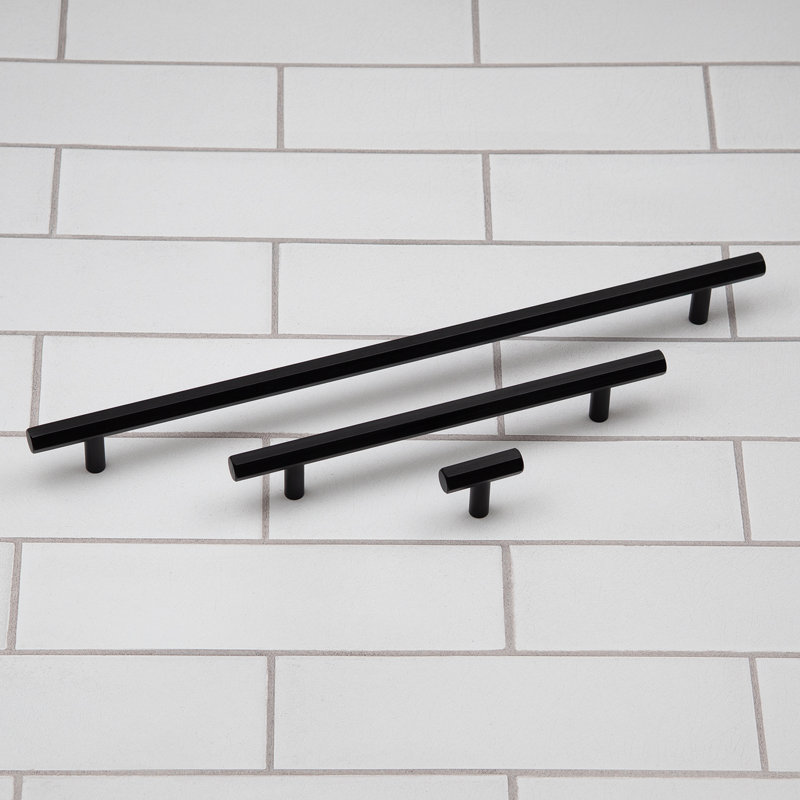 Hexagonal T-Bar Handles in Multiple Finishes, 40mm Knob, Matte Black