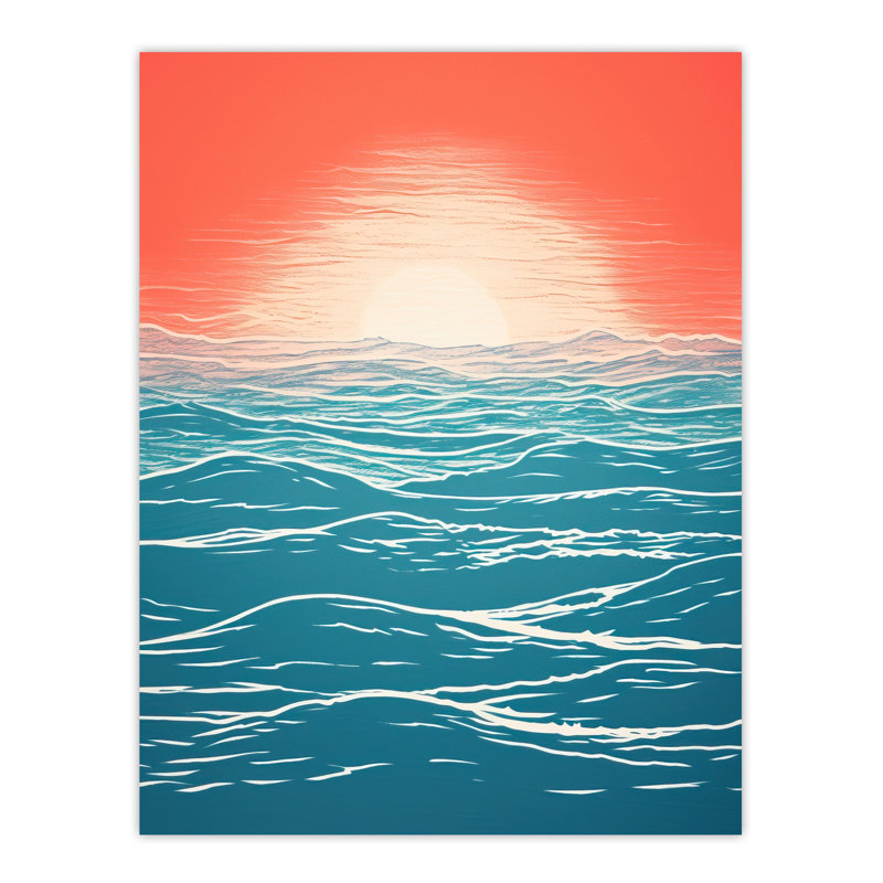 Wall Art Print Horizon Hour Abstract Sunset Teal Living Room