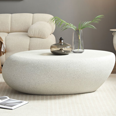 Table basse en fibre de verre, elliptique de 44,18 po, pierres mattes, aucun effort d'assemblage dans la pièce maîtresse du salon,