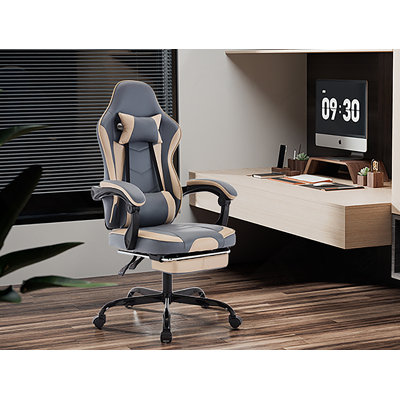 Fauteuil de jeu ergonomique avec repose-pieds et support lombaire à massage, conception pivotante réglable pour une utilisation confortable de longue durée, capacité maximale de 300 lb