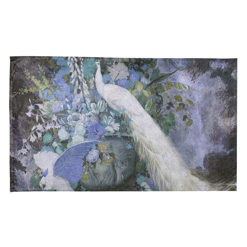 Serviette de thé peacock avec fleurs, Polyester sergé, Bleu