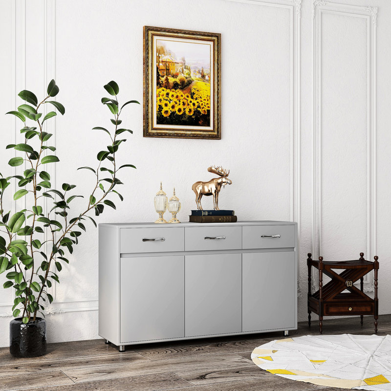 Table d'appoint à trois portes - gris avec grand espace de rangement et technologie exquise dans une structure robuste au look élégant