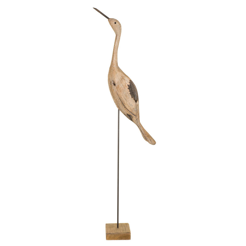 Grande figurine grue en bois d'ombre patinée