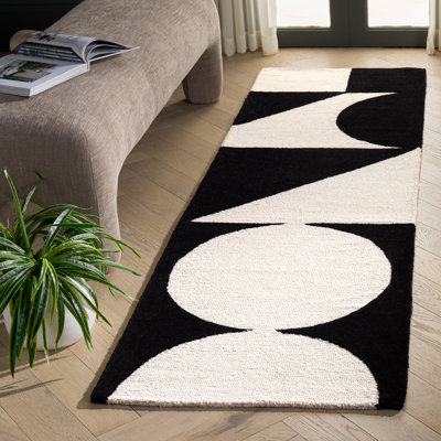 Geometric Handmade Tufted Wool Ivory/Black Area Rug