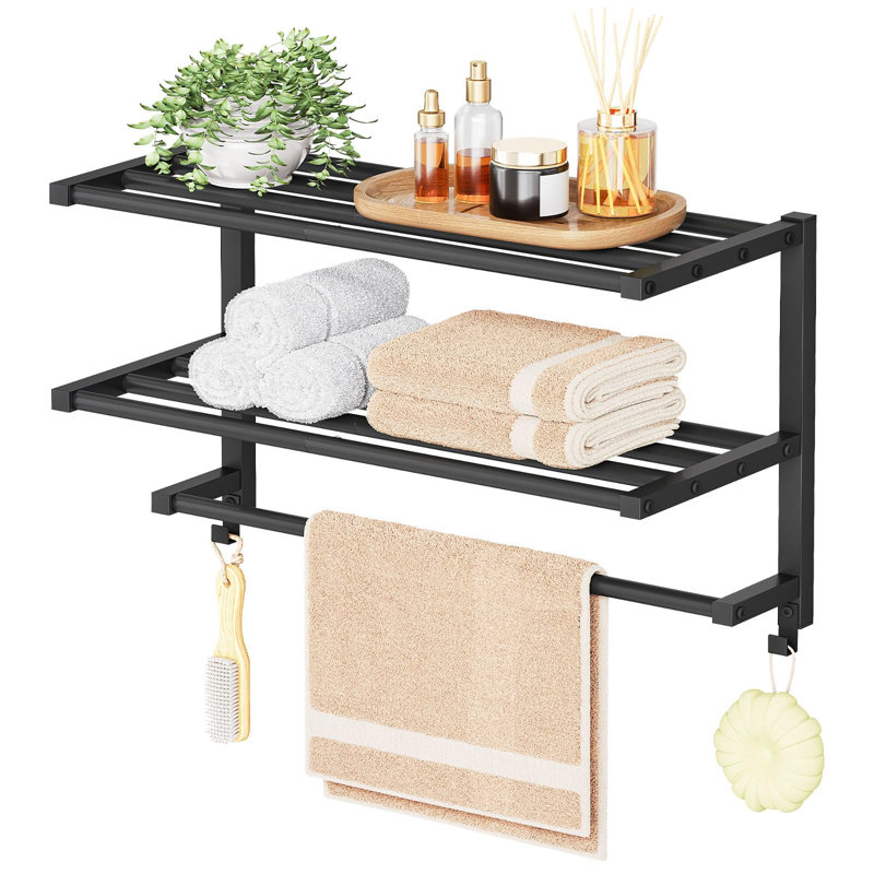 23.8" 3-Tier Wall Towel Rack with Rod & 2 Hooks