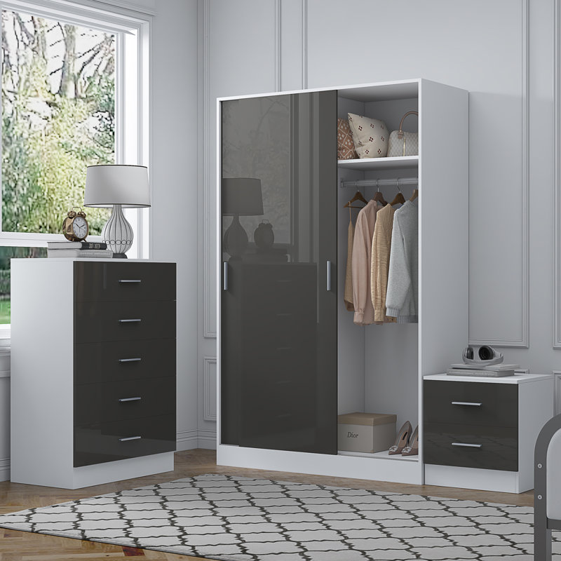 Eva Piece Bedroom Set, Grey Gloss / Matt White