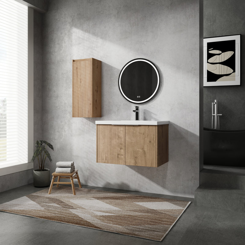 Meuble-lavabo flottant contemporain de 30 po avec lavabo en résine et charnières à fermeture en douceur Fulton