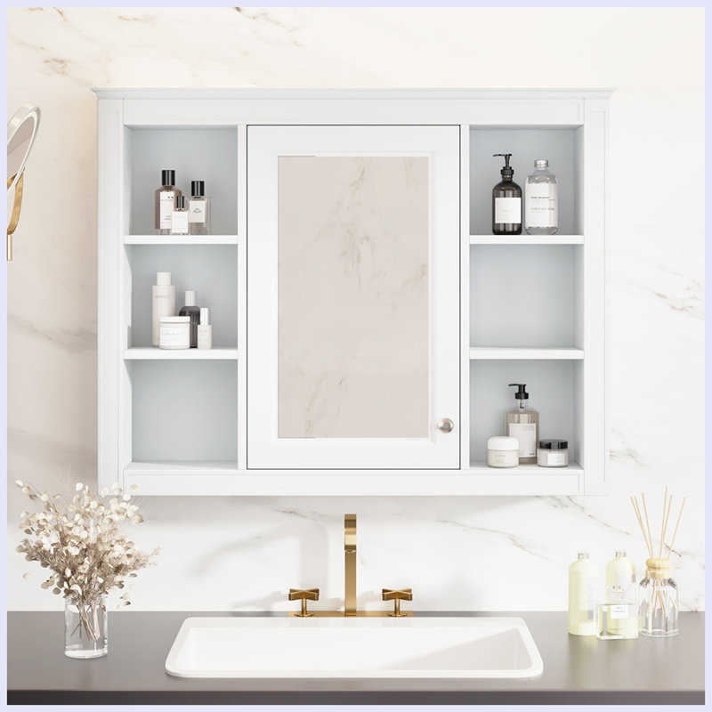 Armoire d'appoint Retha, Blanc, H 27,63 po x l 35,03 po x P 7,32 po