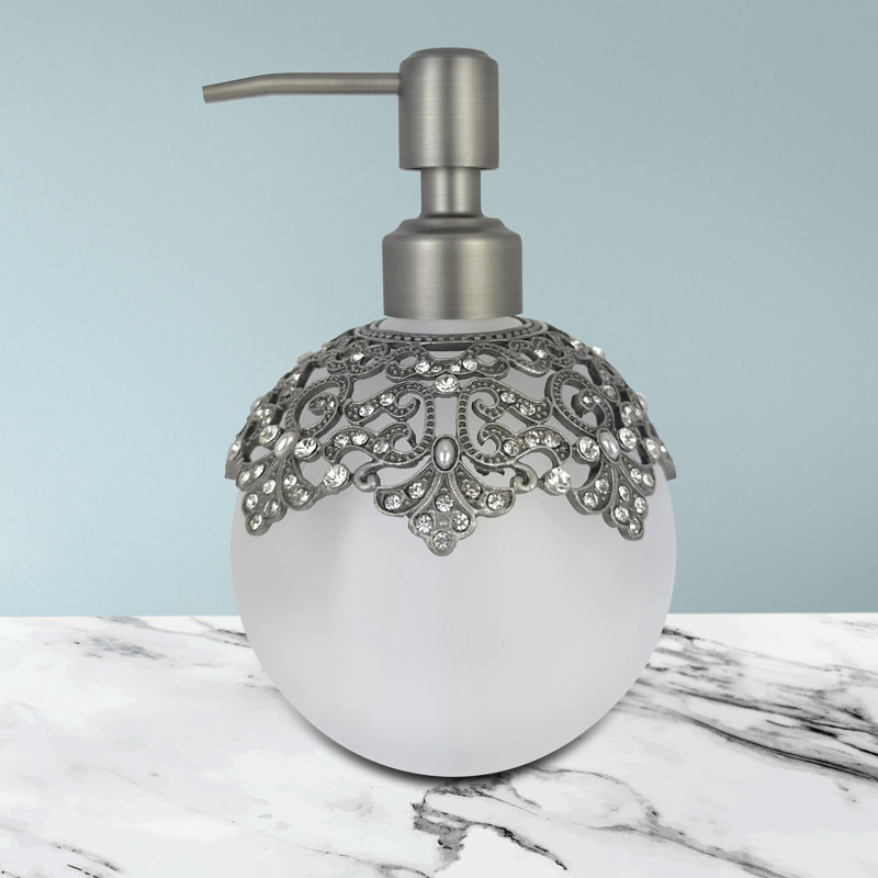 Isolde Frosted Glass Soap Dispenser with Rhinestones for Christmas Bathroom Accessories and Home Decor