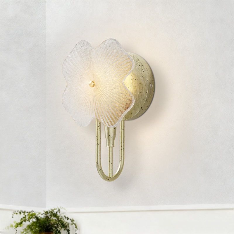 1 - Light 5.7''W Dimmable Metal Gilded Silver ETL Wall Sconces with Petal-Shaped Glass , Antique Silver