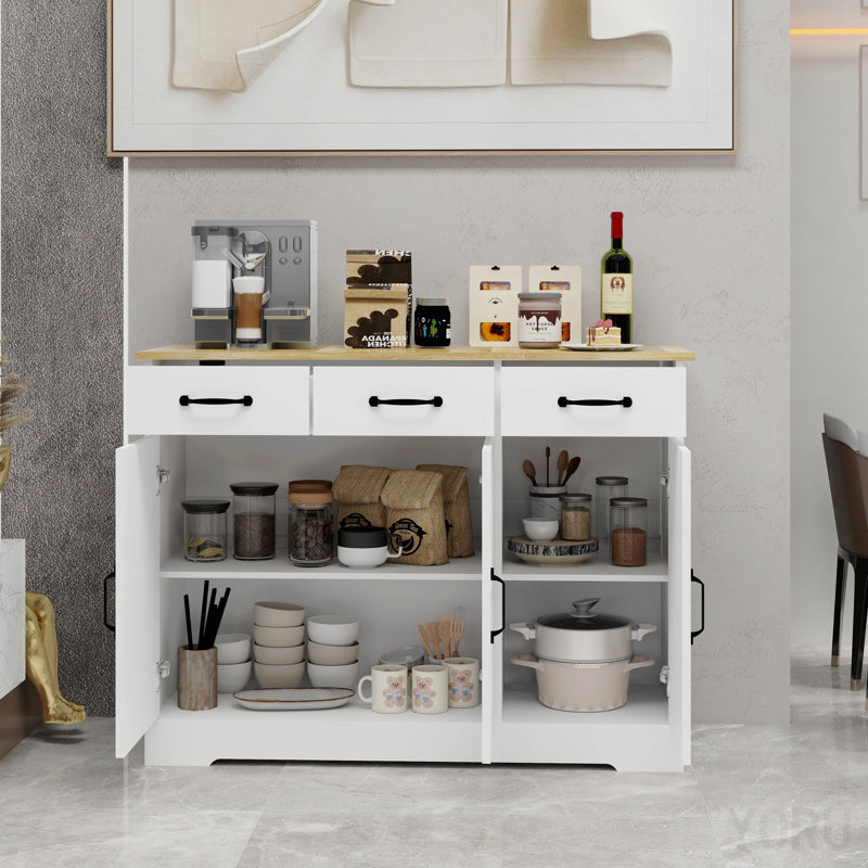 Buffet Farmhouse, 3 tiroirs / 3 portes pour la cuisine - blanc