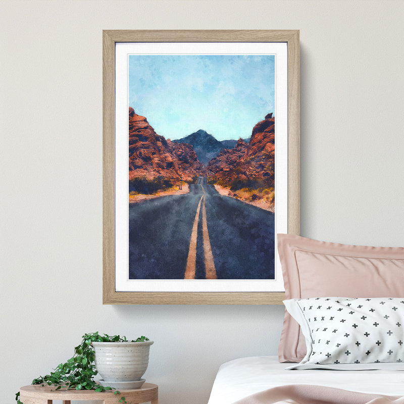 Road to the Valley of Fire - Picture Frame Painting Print, 45cm H x 33cm W x 2cm D, Oak Framed
