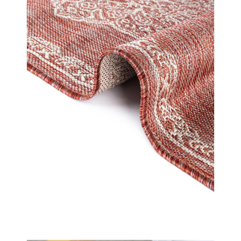 Cowger Oriental Red/White Indoor/Outdoor Area Rug, Runner 2' x 8'