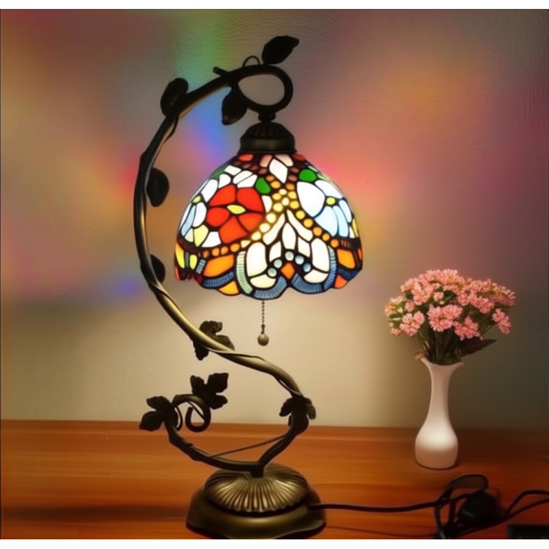 Belle lampe de chevet en mosaïque en verre coloré Tiffany