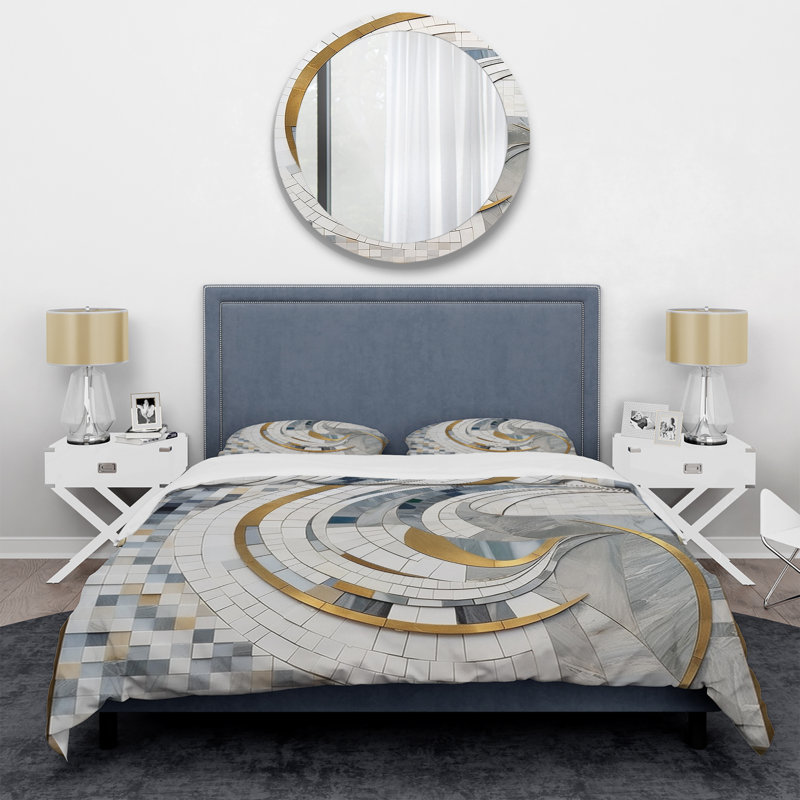 Ensemble de housse de couette gris et jaune II - formes abstraites, Housse de couette très grand et 2 très grandes t