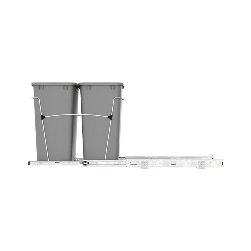 Rev-A-Shelf Double Pullout Trash Can 35 qt. for Kitchen , Metallic Silver, 35 quart