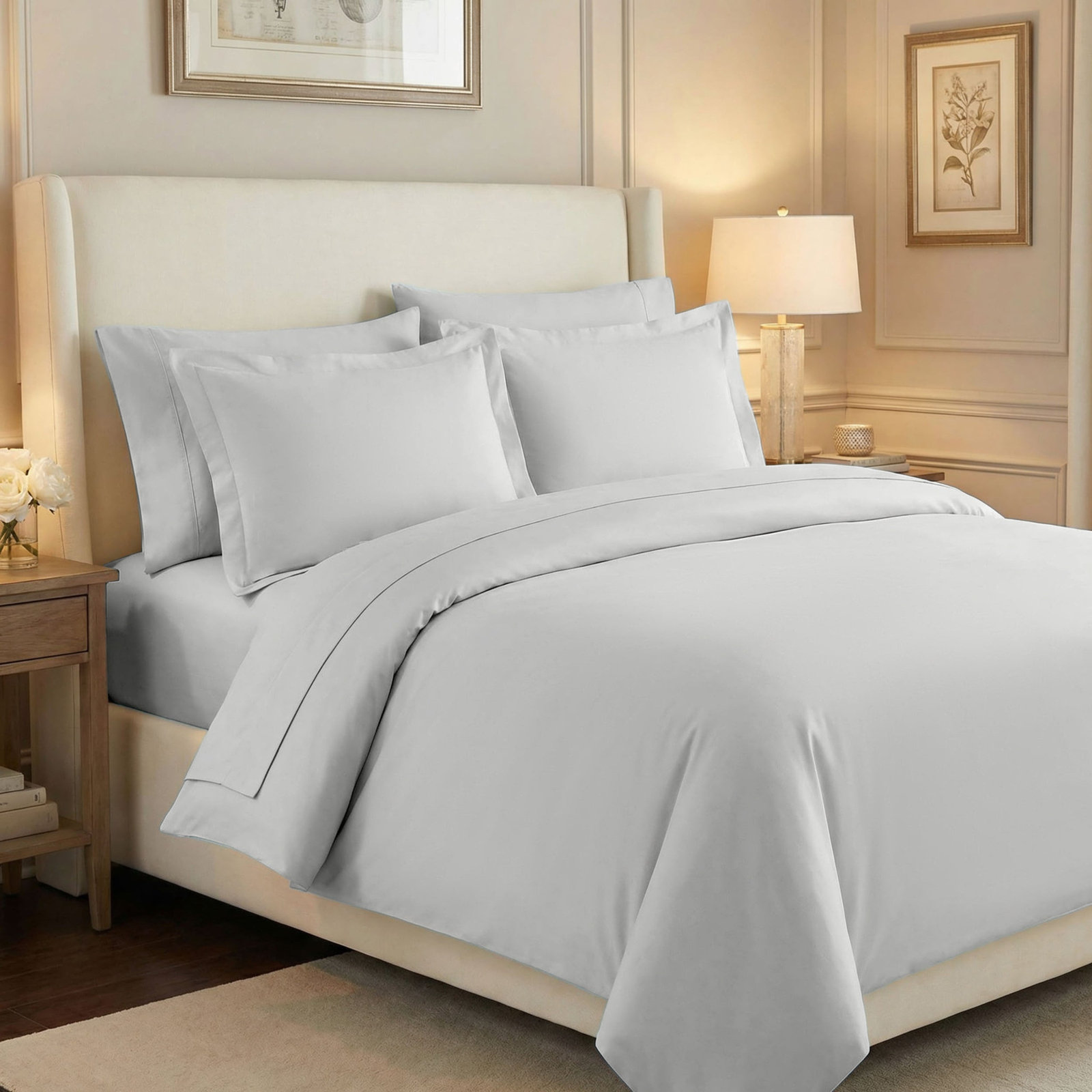 Edmont Egyptian Cotton Duvet Cover Set, Full / Queen, Platinum