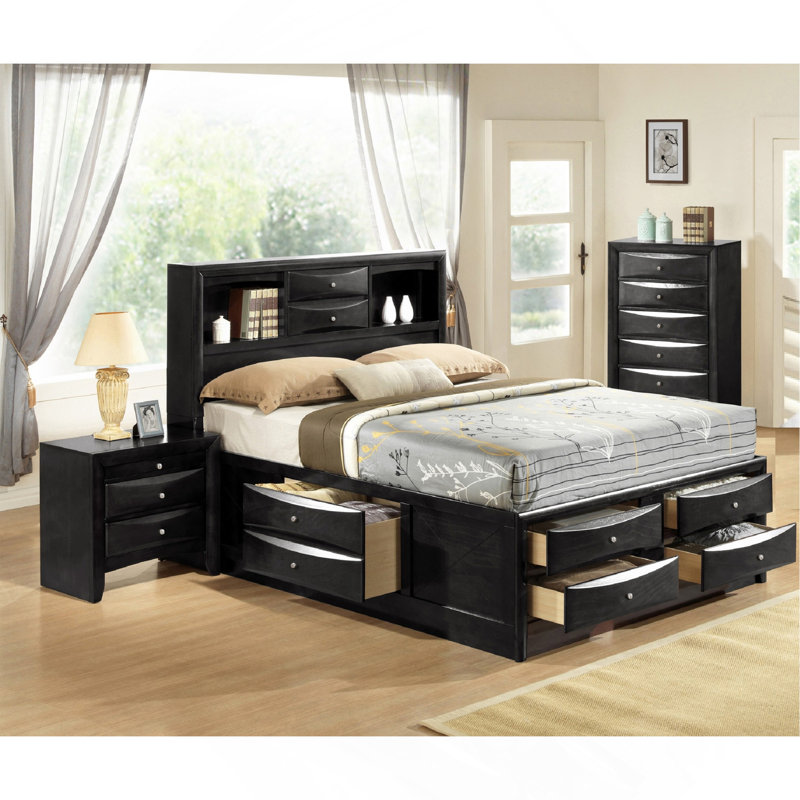 Mobilier de chambre en bois massif en bois massif 1Pc, Noir